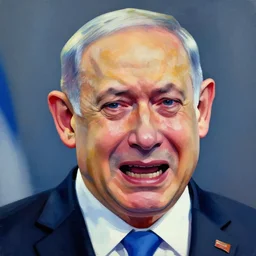 portrait of benjamin netanyahu hysterically crying, gouache colors, artistic