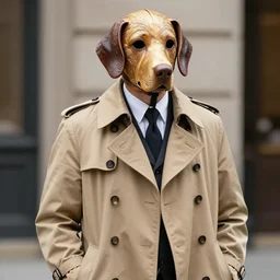 Detective Sergeant Jason Statham wearing a bloodhound mask whilst donning a tan trenchcoat koya nakatsudo amalia ulman hideaki takamura scrimshaw