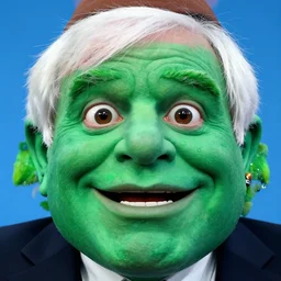 bernie sanders face made of the mascot character jolly green giant, closeup detailed