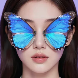 a portrait of a beautiful instagram model woman with a neon butterfly covering her face head, fixed eyes, symmetrical face, perfect hair, perfect glowing skin, perfect lips, textured, ultra detailed, realistic, perfect lips, 3 d render, cinema 4 d, unreal engine, octane render, very detailed professional 3 d render, award winning, trending on artstation, turbosquid, instagram models
