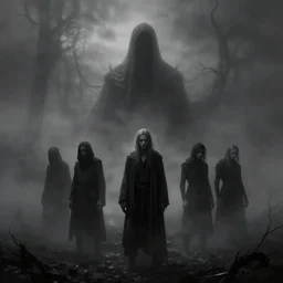 fantasy depiction of the realm of shadows shrouded by mist trails, low saturation, high contrast, mostly greyscale, eerie disturbing lighting, in the style of marcin rubinkowski, greg rutkowski, lorenzo lanfranconi, oleg zherebin, trending on artstation