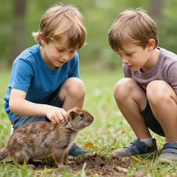 two kids discovering an animal that does not exist