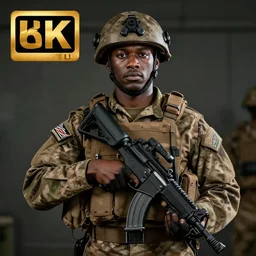 Portrait of a black modern British army soldier in full gear, photography, cinematic lighting, 4k, award-winning