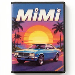 retro box cover art of a synthwave car sitting in front of a sunset in miami, 8 0's vhs box cover art, retro, painting