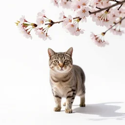 cute cherry blossom branch, photorealistic wildlife photography, full body, isolated on a pure white background, centered, entire subject in frame, sharp focus, soft studio lighting
