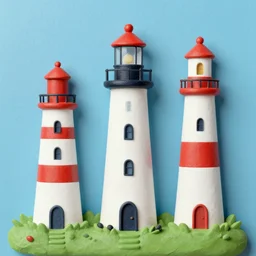 whimsical simple folk art lighthouses, lowbrow, matte painting, 3 - d highly detailed, in the style of ammi phillips,