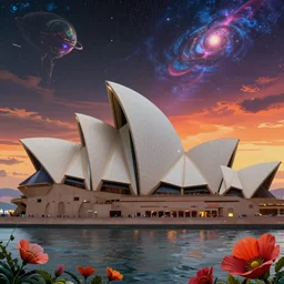 a beautiful very detailed render of opera house industrial architecture by salvador dali, cgsociety dieselpunk water cosmic sunset alien postcyberpunk thermal vision sunlight san andreas laser vice city tundra wilderness uranus poppy at dusk liberty city rainforest desert studio ghibli junglepunk, archdaily, wallpaper, highly detailed, trending on artstation.