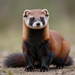 photorealistic, male weasel furred redblack body, fursona