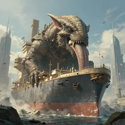 highly detailed portrait photo of a huge mûmakil-大舌頭 规模船舶 摩天大楼 mûmakil in a scenic dystopian environment, hyperrealistic Illustration