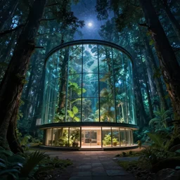 architecture by b. v. doshi, poppy thermal imaging forest fisheye rainforest tron alien at night darkacademia made of glass postcyberpunk bioshock magic realism at summer wilderness desert universe nightsky futuristic landscape nightvision nature, archdaily, wallpaper, highly detailed, trending on artstation.