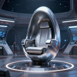futuristic sci - fi professional lighting. masterpiece. digital artstation render of a slick futuristic starwars environment by john harris. tensegrity captain's chair integrated into a giant button laden cylindrical station inspired by the shape of a hooded chrome egg avocado bean armature on a dais.