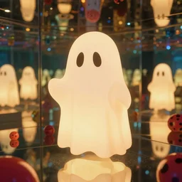 cute soul ghost in infinity mirror room by yayoi kusama, anime soulsand, warm lighting, highly detailed, artstation