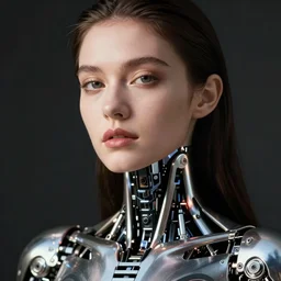 close - up portrait of beautiful young woman with cybernetic dress, art by giorgio armani