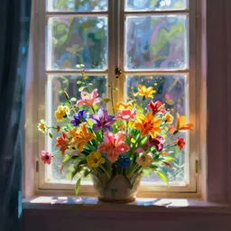 flowers in window very bright and colorful abstract