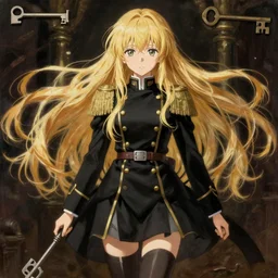 baroque oil painting japanese light novel cover full body illustration lotr anime key visual stunning composition action shot | young girl black military uniform crusader maid with long flowing blonde hair | symmetrical fine detail delicate features quiet gaze perfect face | gapmoe kuudere moody lighting bokeh | trending pixiv fanbox | by greg rutkowski makoto shinkai takashi takeuchi studio ghibli