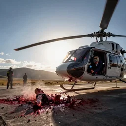 gopro footage of trump getting mangled by a helicopter blade, blood and bone, ground meat