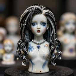 high quality presentation photo of bjork as a porcelain doll, photography 4k, f1.8 anamorphic, bokeh, 4k, Canon, Nikon