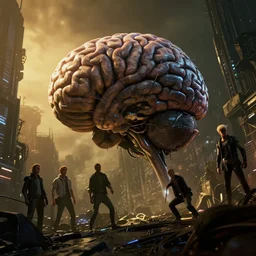 low wide tilted angle perspective photo of a cerebral hack, cyberpunk, 3 d render, by wayne barlowe, by beeple, by artgerm, beksinski, rutkowski, peter gric, photorealistic, cinematic, studio lighting, golden hour, dark city, ominous electric atmosphere, album cover art, blade runner 2 0 4 9, masterpiece