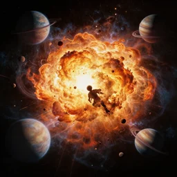 in the style of charlie bowater, planets : : exploding : : colliding in space realistic brutal hateful awe shock terror