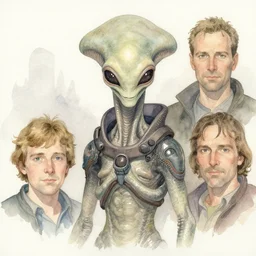 a simple and atmospheric watercolour portrait of a pulp sci - fi alien repdiloid, very muted colors, by rebecca guay, michael kaluta, charles vess and jean moebius giraud