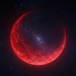 blood red cresent moon, cyberpunk, galaxy, nebula