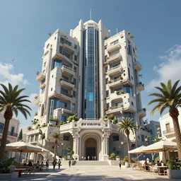 a highly detailed matte painting of a cyberpunk brutalist massive building in the middle of a beautiful greek plaza!!, viewed from below!!, by wlop, by greg rutkowski, volumetric lighting, octane render, 4 k resolution, trending on artstation, masterpiece