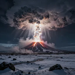 amazing landscape photo of a nuclear winter, interstellar, thunder, volcano, by marc adamus, beautiful dramatic lighting