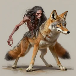 portrait of native weird distorted body Skinwalker transforming into a coyote, highly detailed, digital painting, artstation, concept art, smooth, sharp focus, illustration, art by artgerm and greg rutkowski and alphonse mucha
