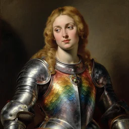 seductive saoirse ronan, blonde hair, wearing rainbow colored scales armour, oil painting by titian, hard focus