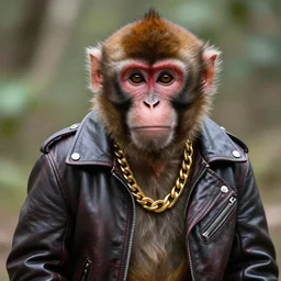 monkey wearing leather jacket and gold chain 6 4 5 3