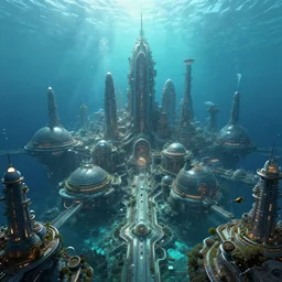 a beautiful digital illustration of a sprawling domed underwater city by Bruce Pennington and beeple | cinematic | unreal engine | octane | photorealistic | horizontal symmetry