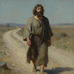 close - up portrait of bartimaeus!!! walking on a desolate road painted by paul lehr, fantasy artwork, artstation