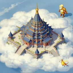 temple in the clouds, tile - based, top - down oblique, by greg rutkowski and james gurney, trending on artstation