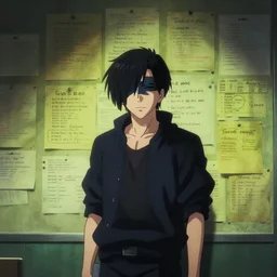 a cinematic shot from the film of the ( ( ( ( cyberpunk ) ) ) ) detective's wall of cases and notes, in the anime film