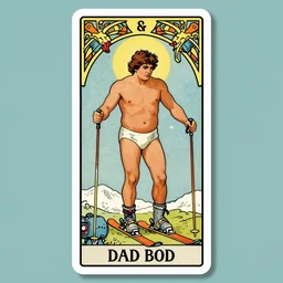 tarot card of a shirtless skier, dad bod, homoerotic, art deco, art nouveau, trending on artstation