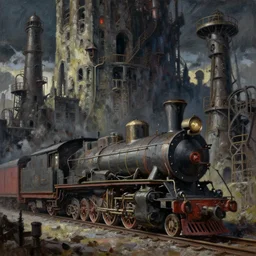 baroque oil painting of anime key visual environment concept art of industrial revolution steam train, brutalist, dark fantasy, rule of thirds, fake hidden detail, trending on pixiv fanbox, acrylic palette knife and brush, style of makoto shinkai studio ghibli genshin impact jamie wyeth james gilleard greg rutkowski