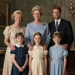 British royal family portrait in the style of studio ghibli