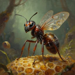 A painting of an anthropomorphic ant queen standing on her hind legs hive formian pathfinder,  digital art 4k unsettling,  Wayne Barlowe Greg Rutkowski
