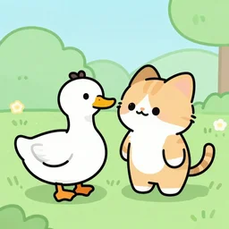 a kitten and a duck in love cartoon