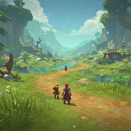 scenes from a video game with characters, in the middle of a fantasy landscape