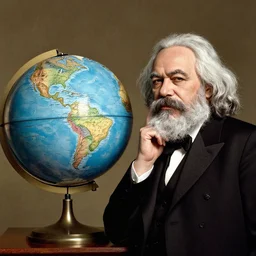 Karl Marx pondering his orb next to Karl Marx pondering his orb
