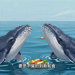 two whales talking about food, with subtitles