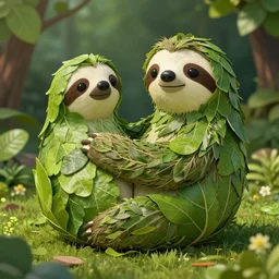 a sloth made from leaves, highly detailed, digital art, sharp focus, trending on art station, plant, anime art style