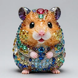 super cute hamster statue made of individual rainbow gems, getty museum, gem face, gemstone nose, portrait, made of large rainbow gems, huge ornate gemstones, ruby sapphire emerald opal onyx, artgerm, realistic, roger deakins, annie liebovitz, jewelry hamster
