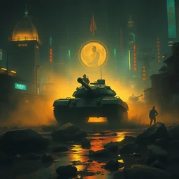 tank, silkpunk, moody, luminescent, rule of thirds, golden ratio, ambient lighting, syd mead, greg rutkowski, wlop, artgerm, artstation, highly detailed masterpiece