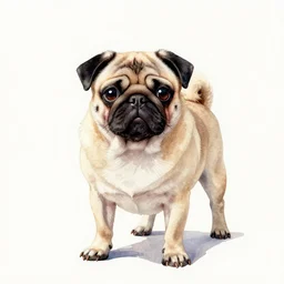 water color of a pug, extremely detailed, sharp focus, wide view, full body shot, smooth, digital illustration, by rossdraws, frank franzzeta, mcbess, sakimichan, james jean