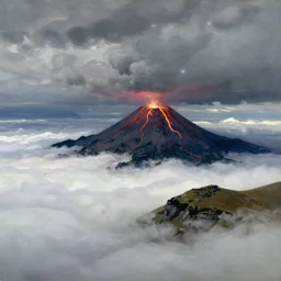 painting by sargent and leyendecker and greg hildebrandt savrasov levitan kuindzhi aiwazovsky gorgeous fantasy landscape above the layered low clouds faroe azores volcano eruption lava fields overcast storm masterpiece