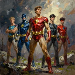 “ justice league versus teen titans oil painting by frank frazetta”