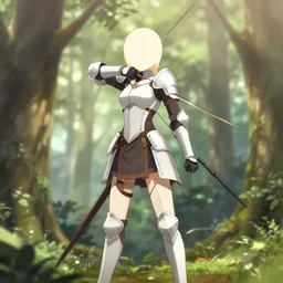 isekai beautiful anime girl armored elven archer standing in forest. flat face. aesthetic, golden ratio. beautiful lineart, rankings on pixiv, artstation, soft lighting, artistic pose, character concept, cinematic, motion blur, chromatic abberation. by trent kaniuga, kienan lafferty