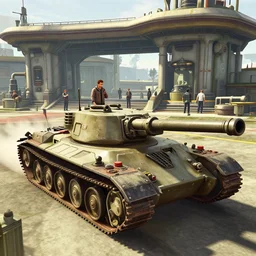 hovering speeder tank armed with cannons, parked in front of a command station, gta v, stephen bliss, unreal engine, fantasy art, greg rutkowski, loish, rhads, ferdinand knab, makoto shinkai, lois van baarle, ilya kuvshinov, rossdraws, tom bagshaw, global illumination, radiant light, detailed and intricate